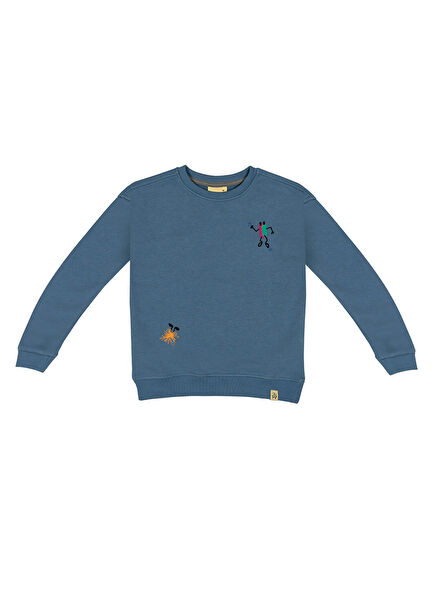 Up And Down Nakışlı Mavi Uzun Kollu Unisex Çocuk Sweatshirt