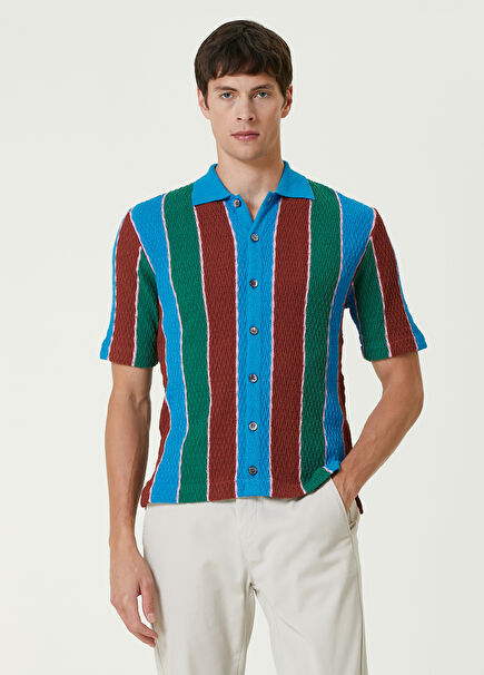 Ken Blue Stripe Jacquard Knit Shirt