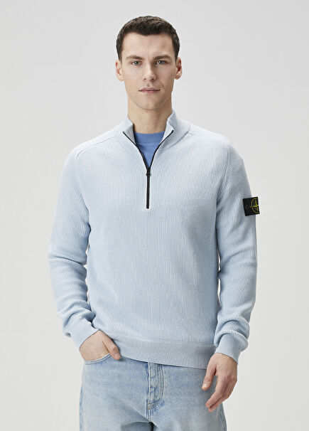 Light Blue Collar Zipper Sweater