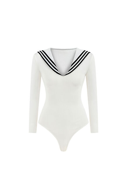 Helena White V-Neck Long Sleeve Women's Snap Button