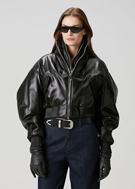 Siyah Deri Bomber Ceket