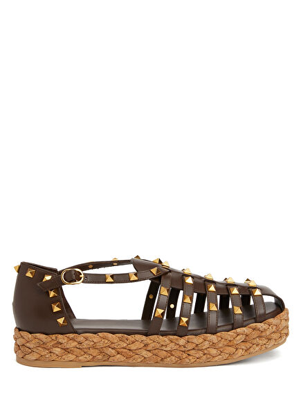 Rockstud Kahverengi Kadın Deri Espadril