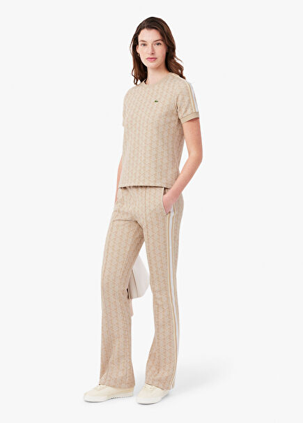 Bej Flare Fit Monogram Kadın Eşofman Altı