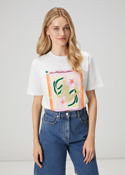 Kırık Beyaz Hotfix Logolu T-shirt