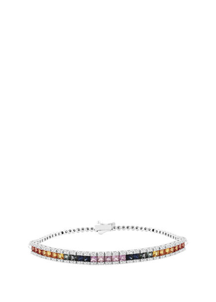 Rainbow 18K White Gold Women's Bracelet with Diamond Colored Stones