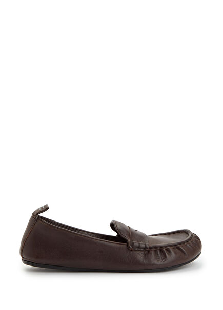 Koyu Kahverengi Kadın Deri Loafer