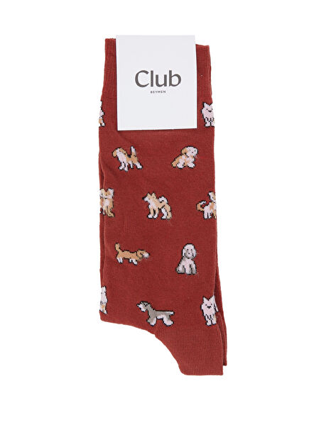 Bordo Köpek Desen Erkek Çorap