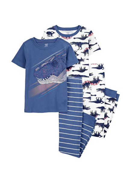 Kısa Kollu T-Shirt Pantolon Pijama Erkek Çocuk 4'lü Set 