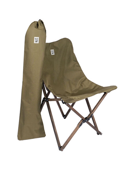 Haki Kılıf Antrasit Ahşap Katlanır Kamp ve Bahçe Sandalyesi
