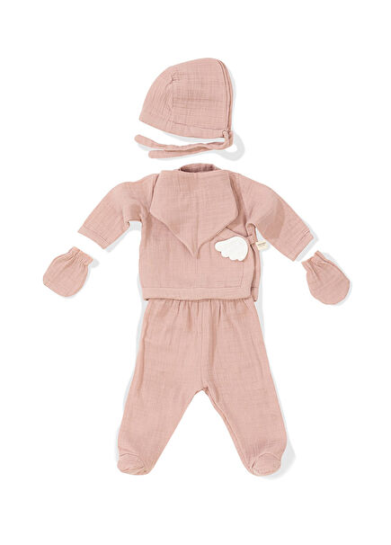Angel Wings Pembe Müslin Kız Bebek 5'li Hastane Çıkışı