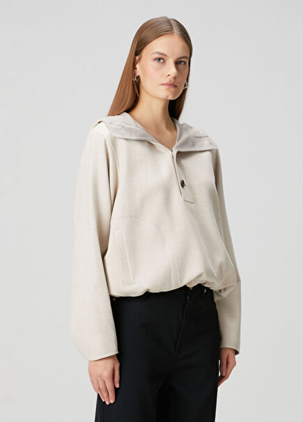 Cream Hooded Wool Anorak Jacket