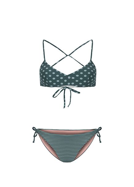 Elda Green Striped & Polka Dot Bikini Set