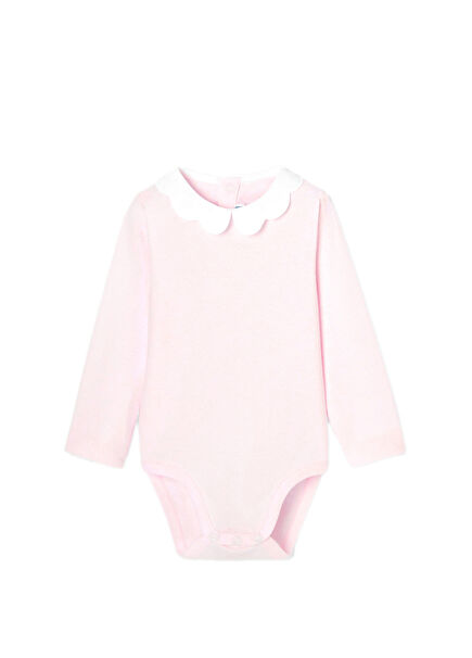 Toz Pembe Fistolu Yaka Uzun Kollu Kız Bebek Body