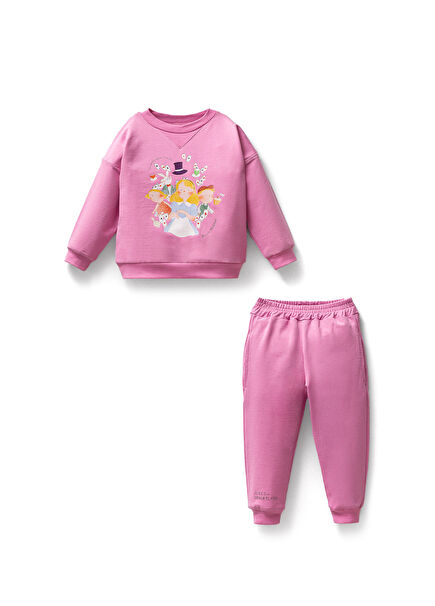 Alice Desenli Pembe Pamuklu Kız Çocuk Eşofman Takımı