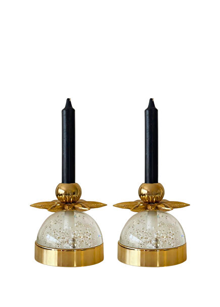 Sirius Gold Brass Glass Candlestick Set