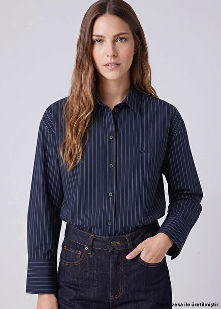 Navy Blue Striped Shirt