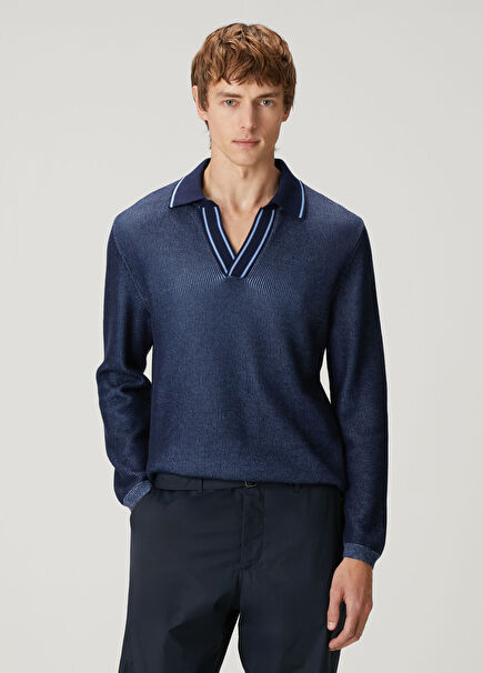 Navy Blue Polo Sweater