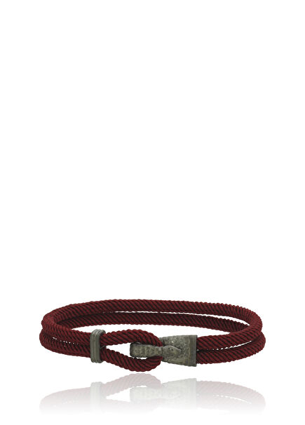 Snake 925 Sterling Silver Men's Bracelet with Bordeaux Drawstring