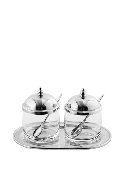 Pewter Glass Tray Jam Set