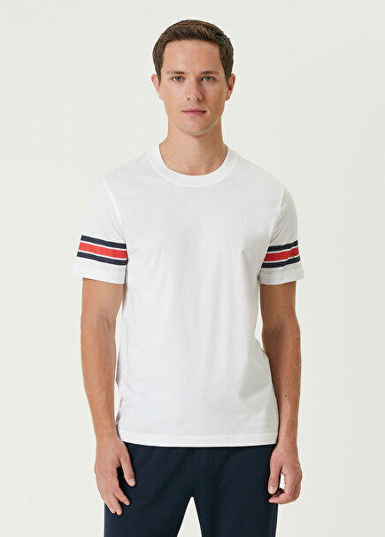 White Stripe Printed Logo T-shirt