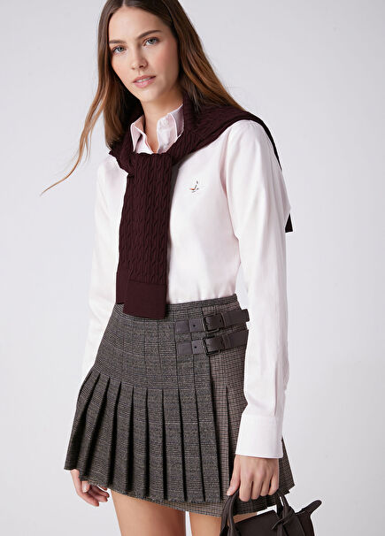 Pink Bird Logo Embroidered Basic Poplin Shirt