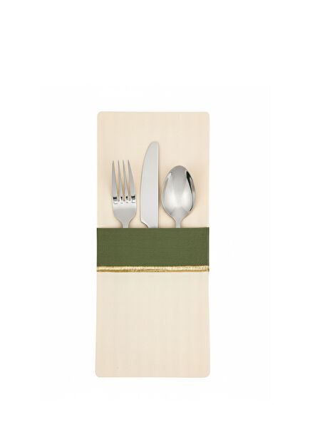 Forest Charm Green Detailed Cotton 4-Piece Cutlery Pouch Set