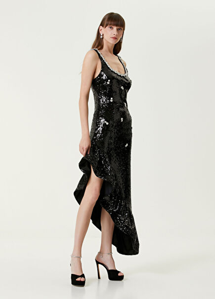 Sequin Frill Black Women's Dress