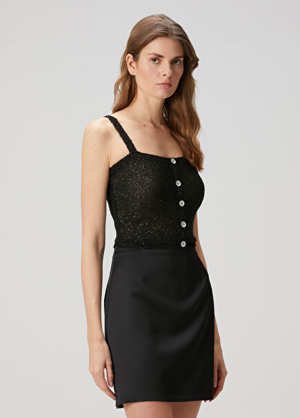 Black Sequined Knit Blouse