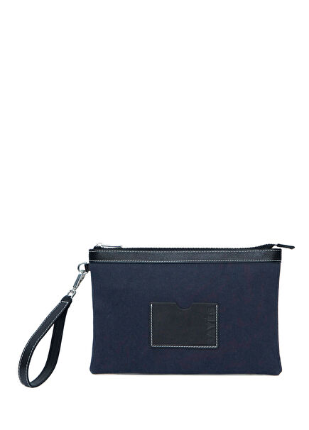 Stitched Lacivert Denim Siyah Clutch Kadın El Portföyü