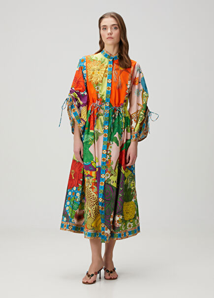 Tiger Patterned Organic Cotton Midi Dress