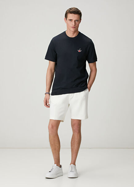 Off White Front Stitching Detail Scuba Shorts Jers