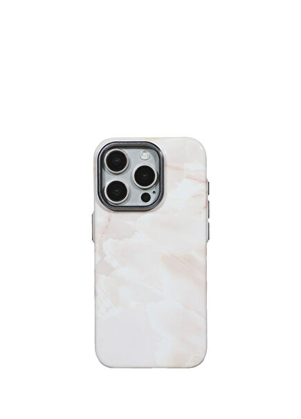 iPhone 15 Pro Max Premium Pembe Beyaz Mermer Kamera Korumalı Darbe Emici MagSafe Uyumlu Telefon Kılıfı