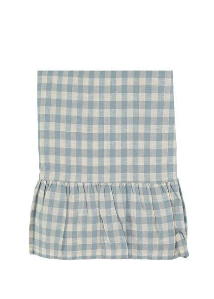 Ruffle Vichy Mavi Keten Masa Örtüsü 150 x 250 cm