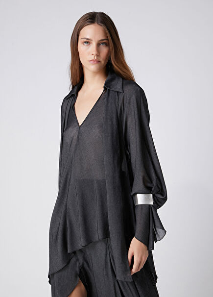 Anthracite Asymmetrical Draped Blouse
