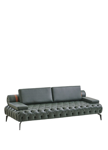 Alex Kapitone Deri Yeşil İkili Kanepe