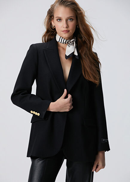 Siyah Yün Karışımlı Ceket