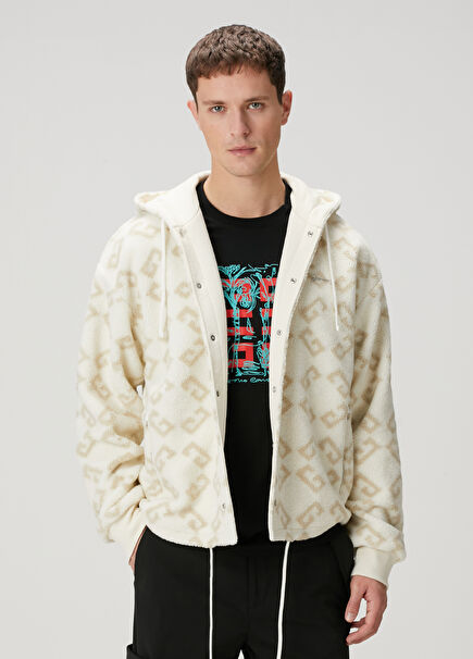 Off-White Hooded Logo Jacquard Coat
