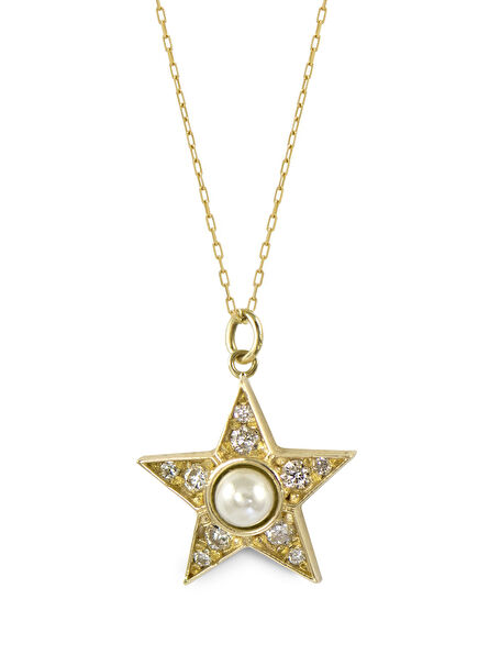 Mini Star Pearl Diamond 14K Gold Women's Necklace