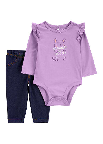 Köpek Desenli Body Pantolon Kız Bebek 2'li Set 