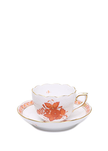 Orange Flower Motif Porcelain Coffee Cup Set