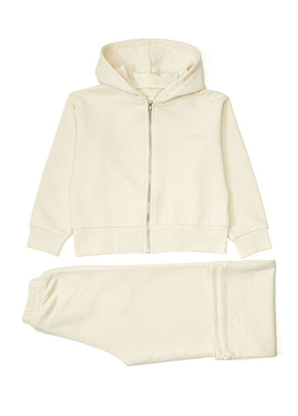 Krem İspanyol Paça Kız Çocuk Eşofman Takımı