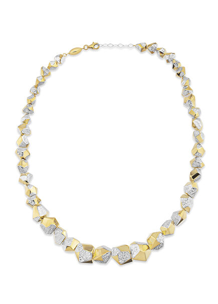 Grey Stone 925 Sterling Silver 24K Gold Plated Women's Necklace