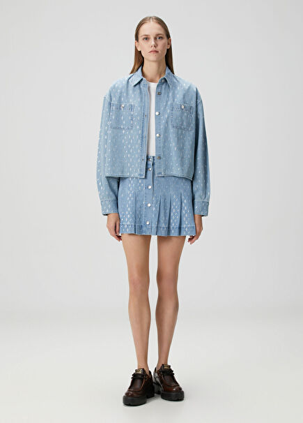 Jicambra Mavi Taşlı Mini Denim Etek