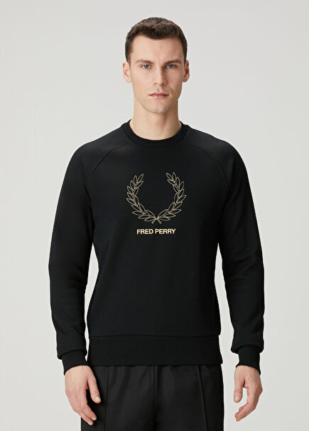 Regular Fit Outline Laurel Wreath Siyah Sweatshirt