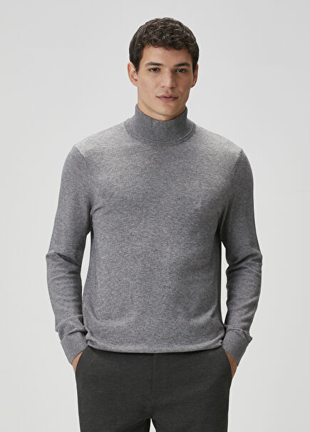 Gri Melanj Yarım Balıkçı Yaka Kazak