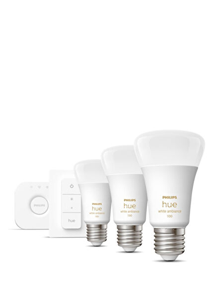 Hue 8-75w White Ambiance Smart Starter Kit 3-Pack E27 Bluetooth Enabled Controlled Lighting