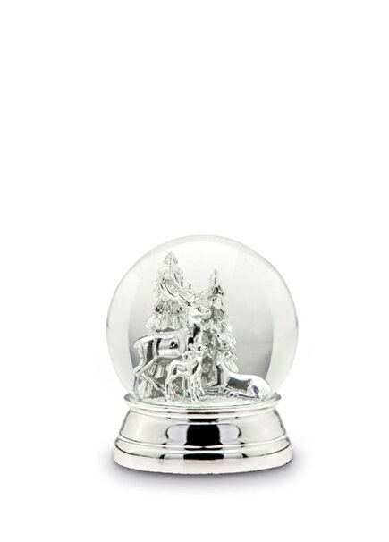 Geyik ve Çam Ağaçlı Gümüş Renkli Kar Küresi