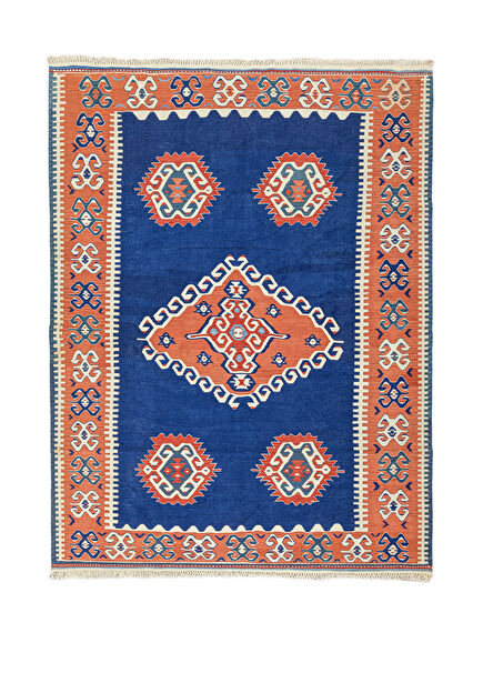 Arsen Hand Woven Blue Wool Rug 158x190 cm
