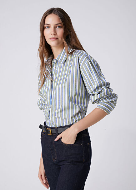 Green Blue Striped Hotfix Shirt