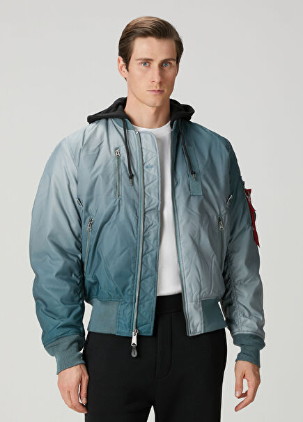 Blue Hooded Gradient Flight Jacket